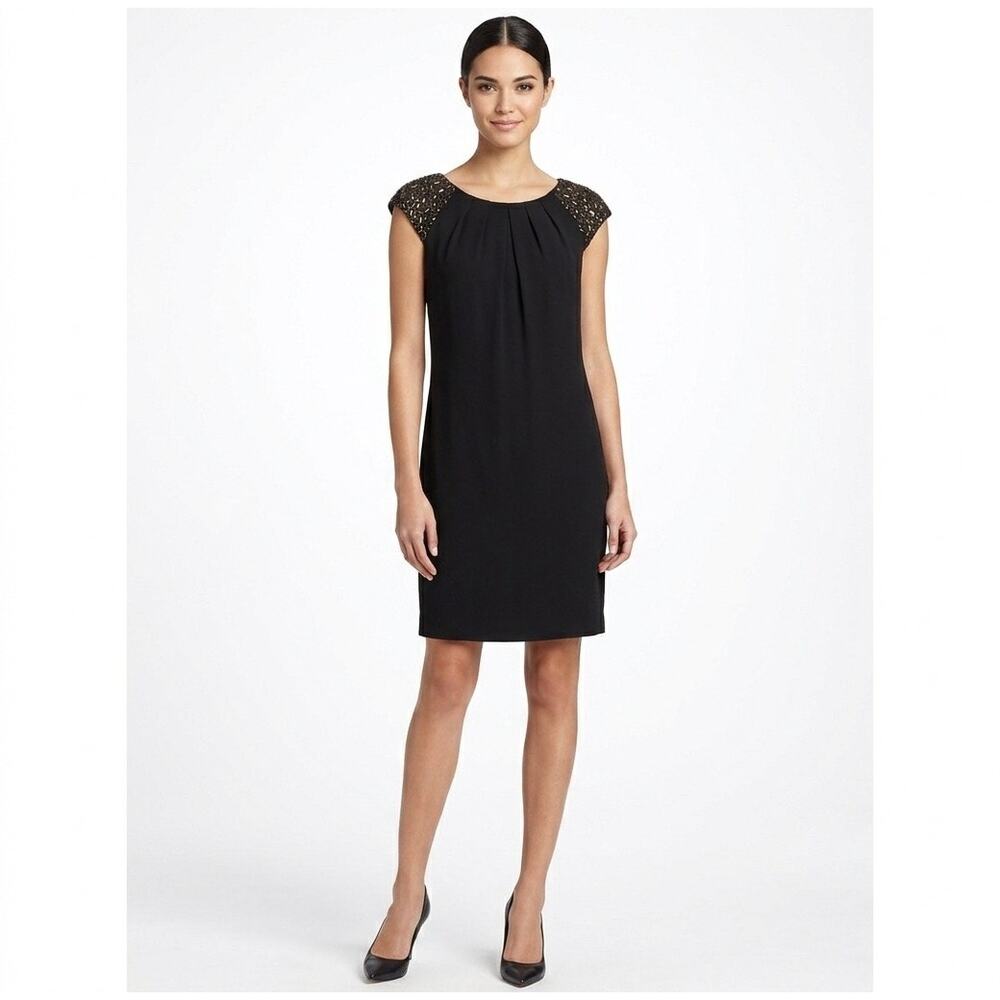 Worth Classic Embellished Sleeveless Shift Dress Black Size 4